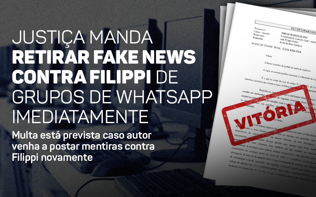 Justiça manda retirar fake news sobre Filippi de grupos de WhatsApp